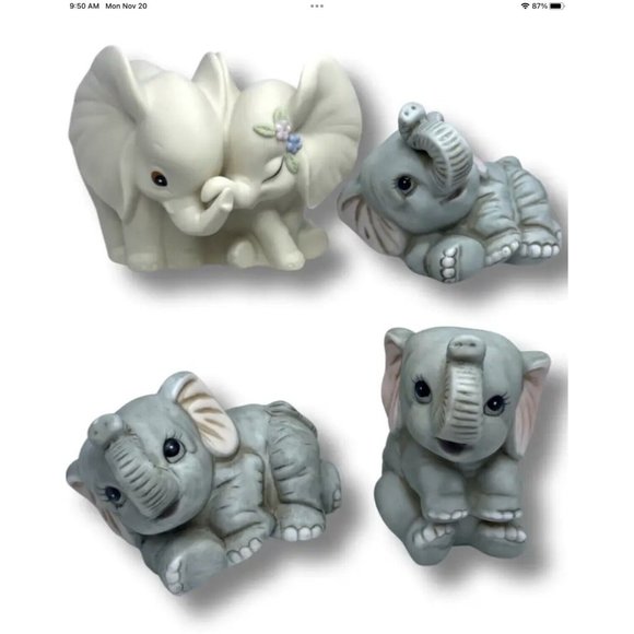 Vtg 4 Ceramic Homco Elephant Figurine Lot Luck Trunk Up Herd Set Anamorphic HTF - Picture 1 of 12